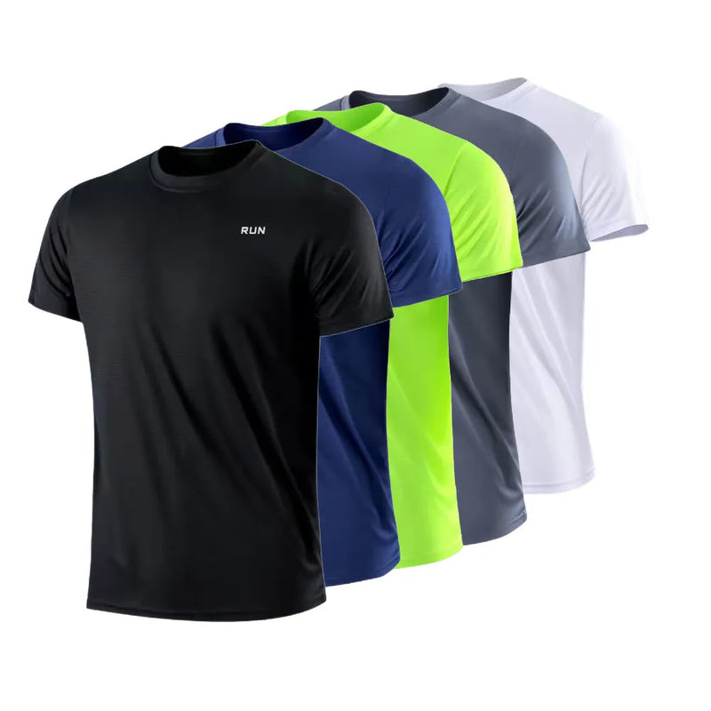 Camiseta masculina manga curta de secagem rápida, academia, corrida, treino, exercício, esporte