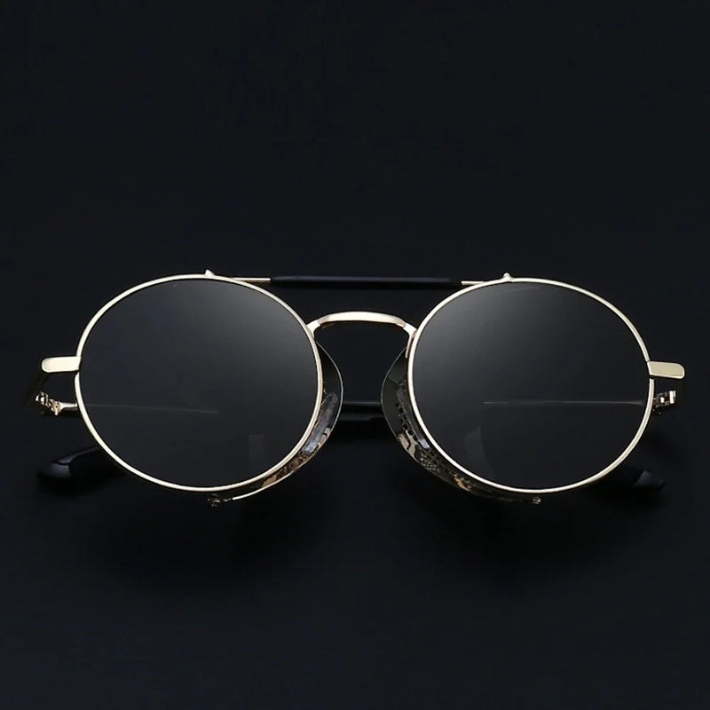Óculos de Sol Steampunk Retro Redondo Metal Proteção UV