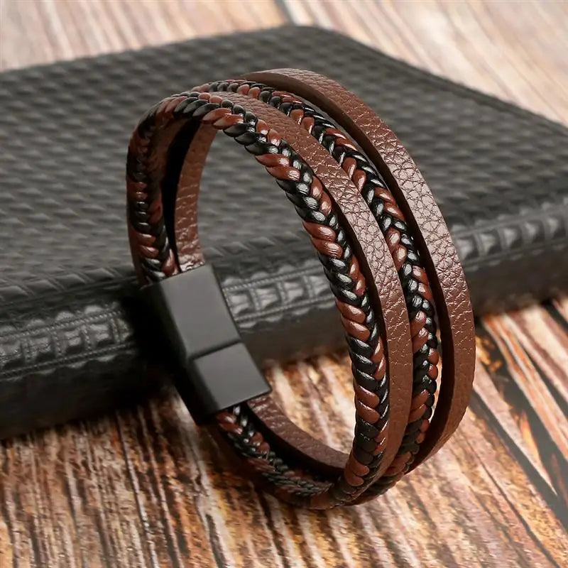 Pulseira de couro clássica masculina, feita à mão - vários modelos