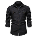 Camisa Jeans Manga Longa Slim Masculina
