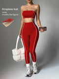 Conjunto Fitness Top Faixa e Legging Cintura Alta Feminino