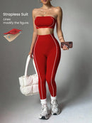 Conjunto Fitness Top Faixa e Legging Cintura Alta Feminino