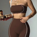 Conjunto Fitness Top Faixa e Legging Cintura Alta Feminino