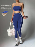 Conjunto Fitness Top Faixa e Legging Cintura Alta Feminino