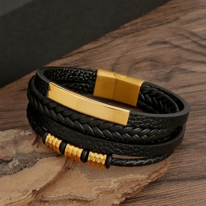 Pulseira de couro clássica masculina, feita à mão - vários modelos