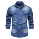 Camisa Jeans Manga Longa Slim Masculina