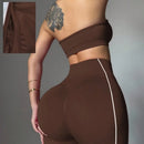 Conjunto Fitness Top Faixa e Legging Cintura Alta Feminino