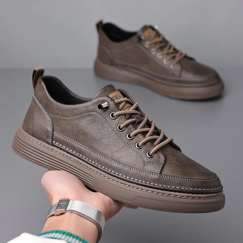 Sapatênis casual masculino de couro genuíno italiano, sapatos oxford com cadarço