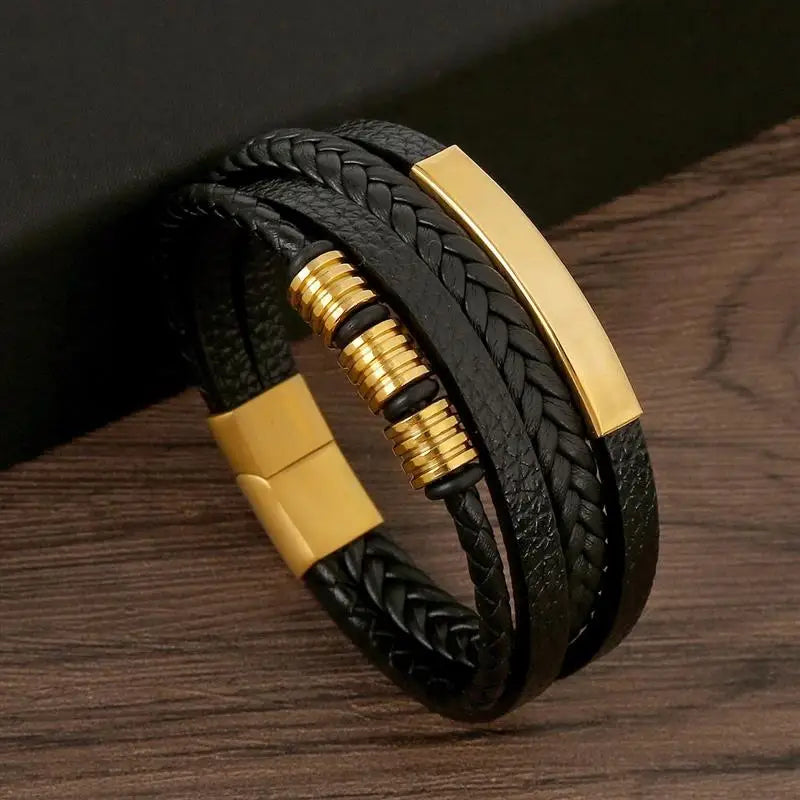 Pulseira de couro clássica masculina, feita à mão - vários modelos