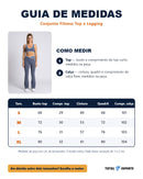 Guia de medidas do conjunto: top e calça flare, tamanhos S ao XL